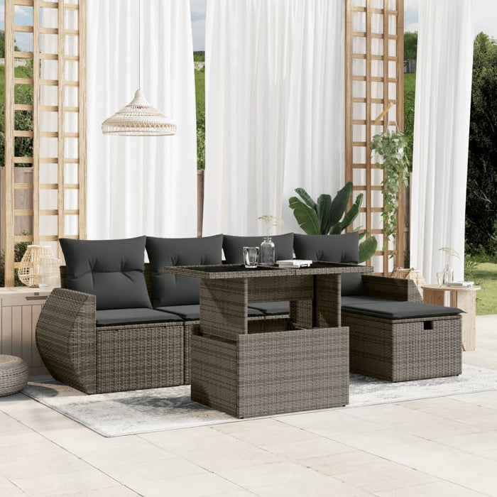 Set mobilier grădină cu perne, 6 piese, gri, poliratan WALTI