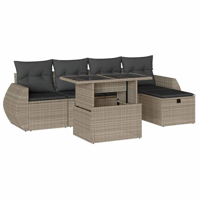 Set canapele de grădină cu perne, 6 piese gri deschis poliratan WALTI
