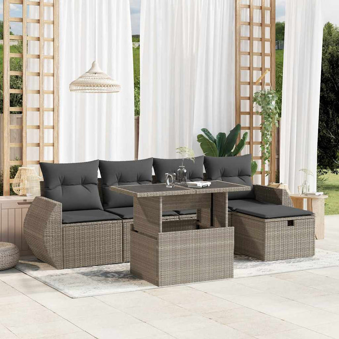 Set canapele de grădină cu perne, 6 piese gri deschis poliratan WALTI