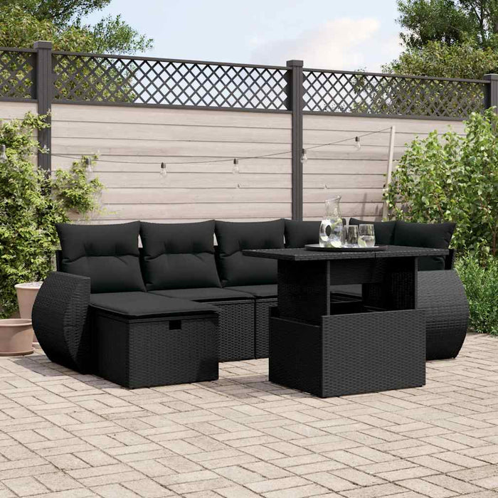 Set canapele de grădină cu perne, 7 piese, negru, poliratan - WALTI WALTI
