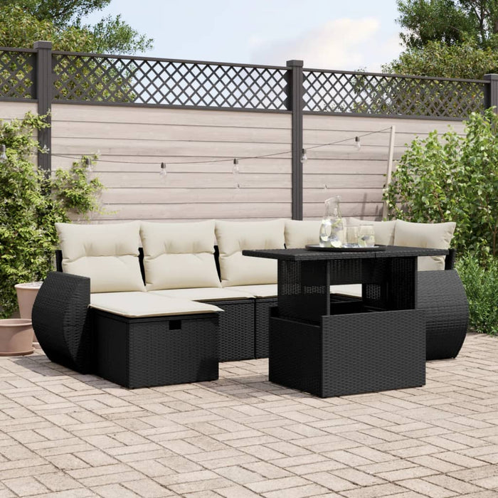 Set canapele de grădină cu perne, 7 piese, negru, poliratan WALTI