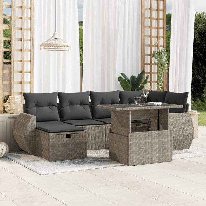 Set canapele de grădină cu perne, 7piese gri deschis poliratan WALTI