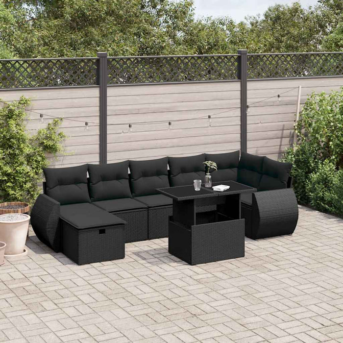 Set mobilier de grădină cu perne, 8 piese, negru, poliratan - WALTI WALTI