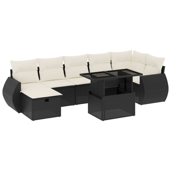 Set mobilier de grădină cu perne, 8 piese, negru, poliratan WALTI