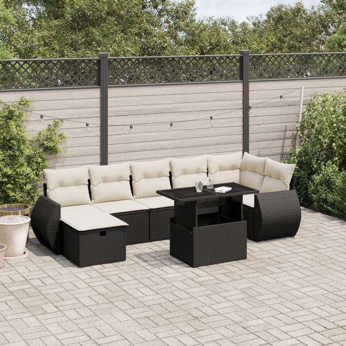 Set mobilier de grădină cu perne, 8 piese, negru, poliratan WALTI