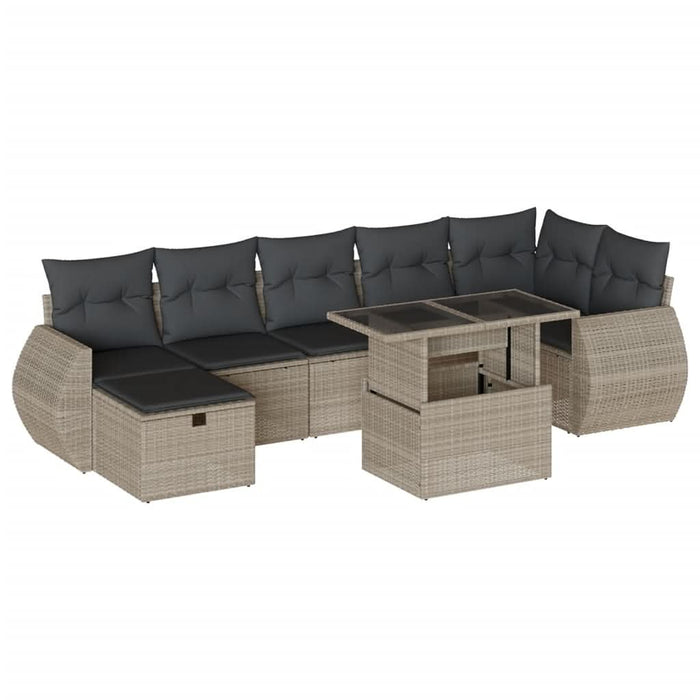 Set mobilier de grădină cu perne, 8 piese gri deschis poliratan WALTI