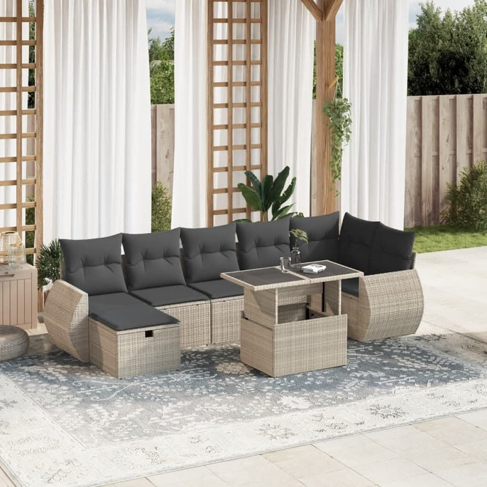Set mobilier de grădină cu perne, 8 piese gri deschis poliratan WALTI
