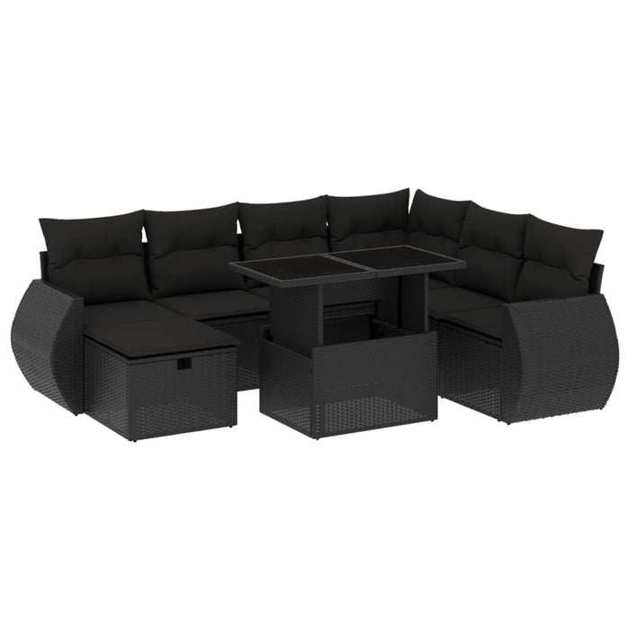 Set mobilier de grădină cu perne, 8 piese, negru, poliratan - WALTI WALTI