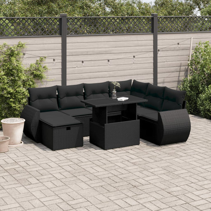 Set mobilier de grădină cu perne, 8 piese, negru, poliratan - WALTI WALTI
