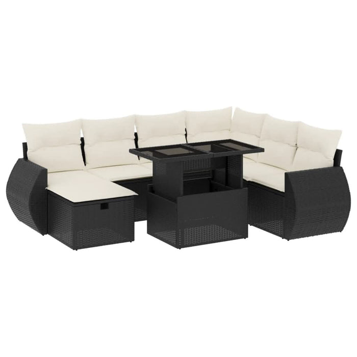 Set mobilier de grădină cu perne, 8 piese, negru, poliratan - WALTI WALTI