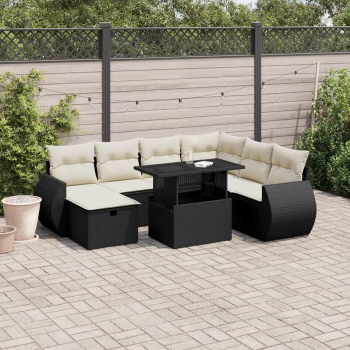 Set mobilier de grădină cu perne, 8 piese, negru, poliratan - WALTI WALTI