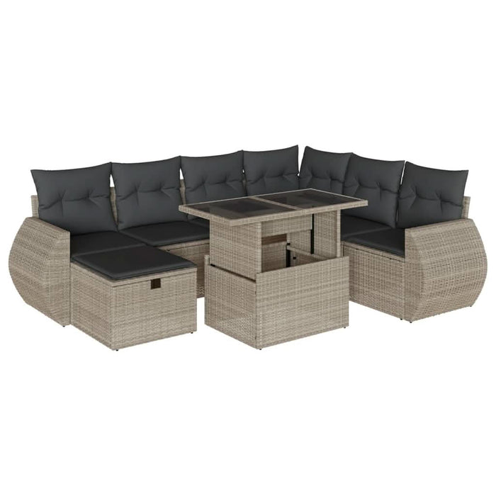 Set mobilier de grădină cu perne, 8 piese gri deschis poliratan - WALTI WALTI