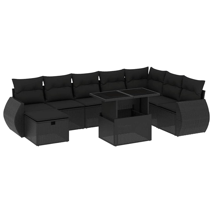 Set mobilier de grădină cu perne, 9 piese, negru, poliratan - WALTI WALTI
