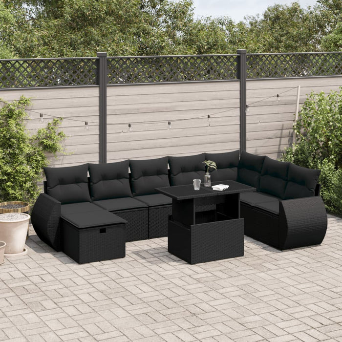 Set mobilier de grădină cu perne, 9 piese, negru, poliratan - WALTI WALTI