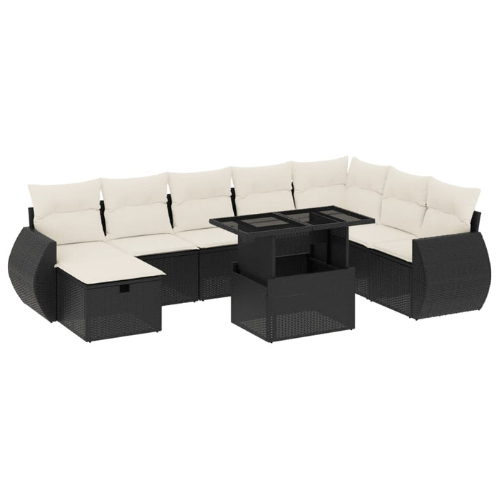 Set mobilier de grădină cu perne, 9 piese, negru, poliratan WALTI
