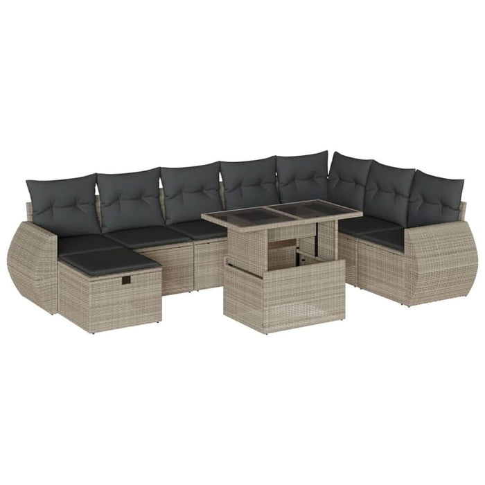Set canapele de grădină cu perne, 9 piese gri deschis poliratan WALTI