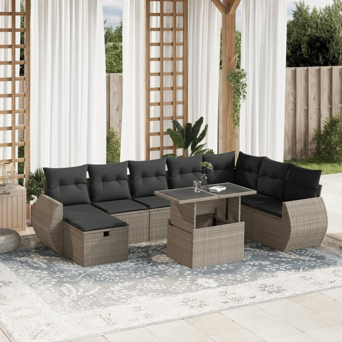 Set canapele de grădină cu perne, 9 piese gri deschis poliratan WALTI