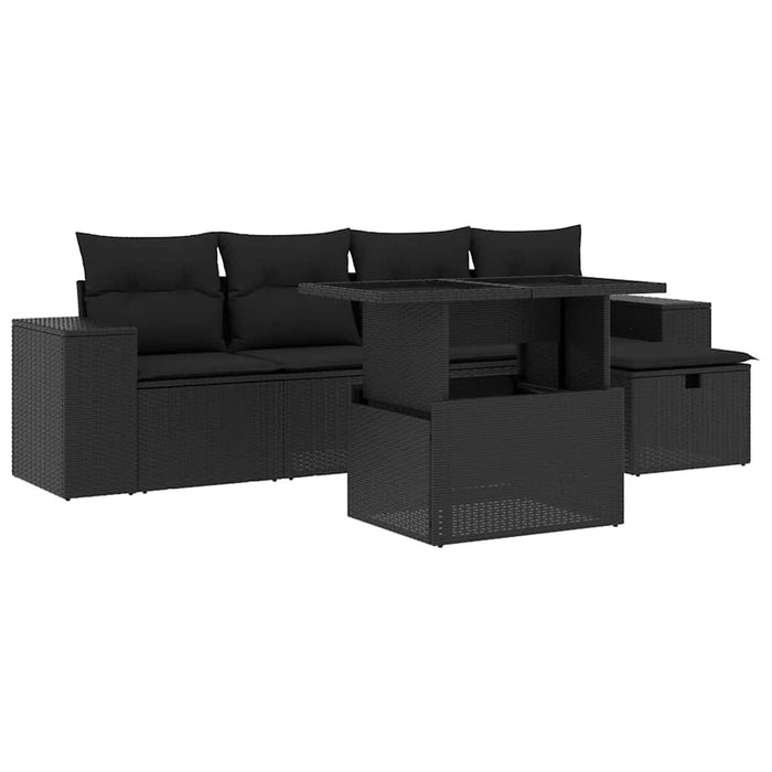 Set mobilier de grădină cu perne, 6 piese, negru, poliratan - WALTI WALTI