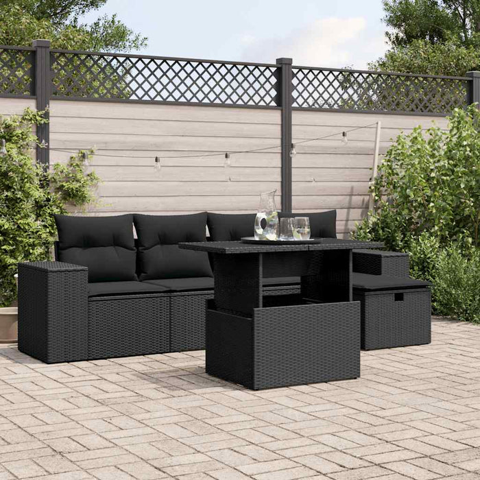 Set mobilier de grădină cu perne, 6 piese, negru, poliratan - WALTI WALTI