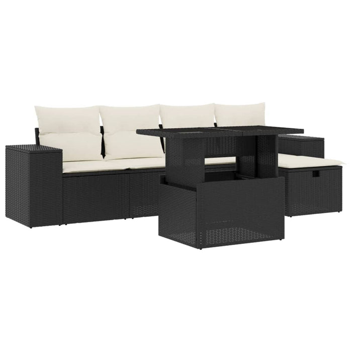 Set mobilier de grădină cu perne, 6 piese, negru, poliratan WALTI