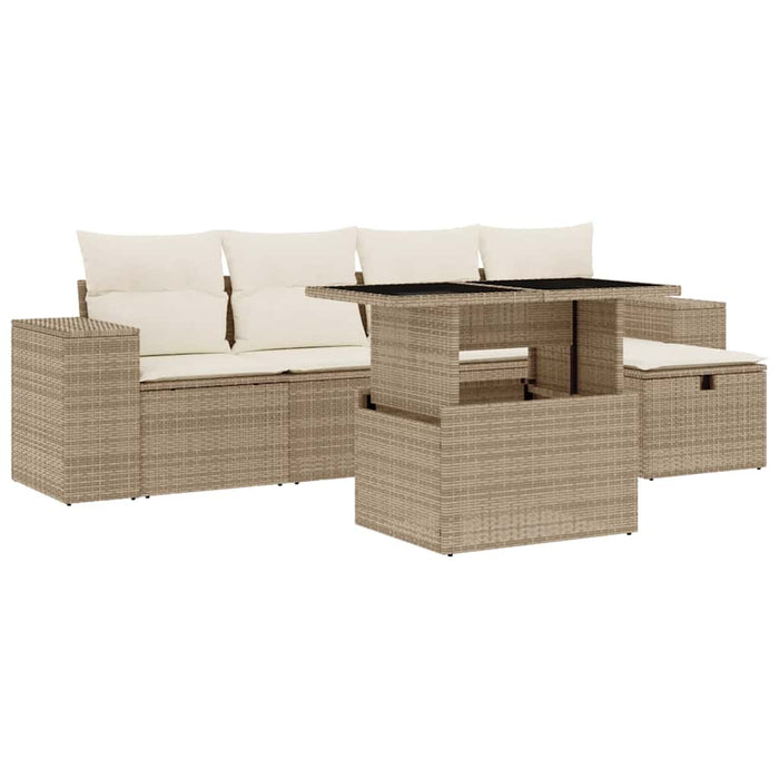 Set canapele de grădină cu perne, 6 piese, bej, poliratan WALTI