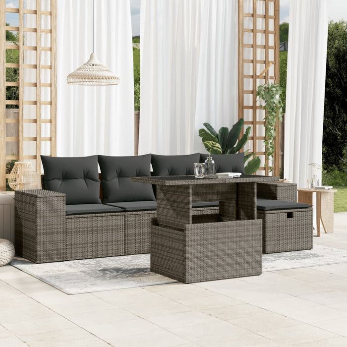 Set mobilier grădină cu perne, 6 piese, gri, poliratan WALTI