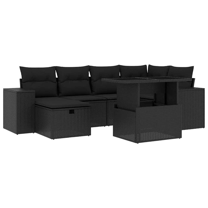 Set canapele de grădină cu perne, 7 piese, negru, poliratan WALTI