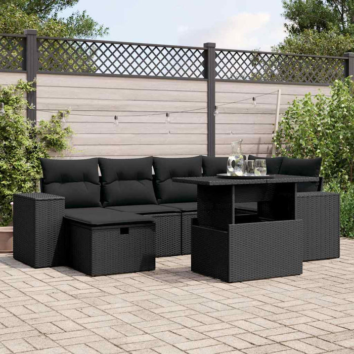 Set canapele de grădină cu perne, 7 piese, negru, poliratan WALTI