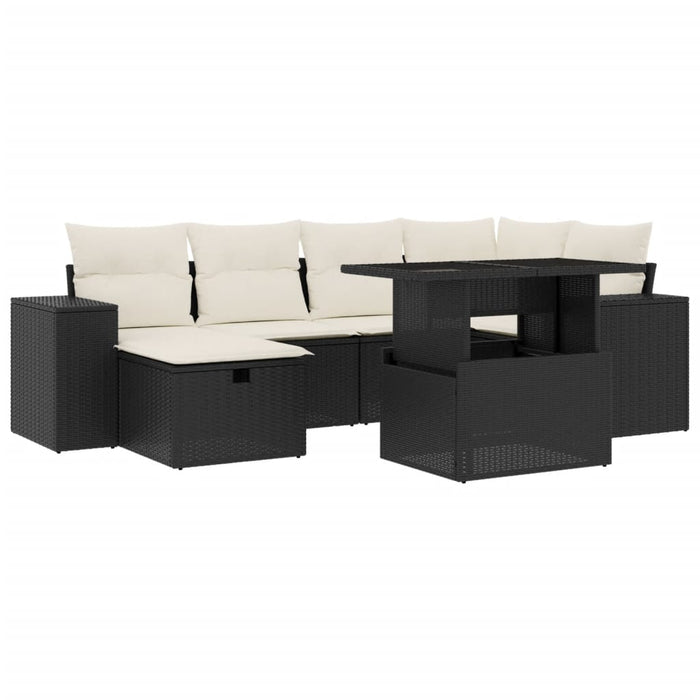 Set canapele de grădină cu perne, 7 piese, negru, poliratan WALTI