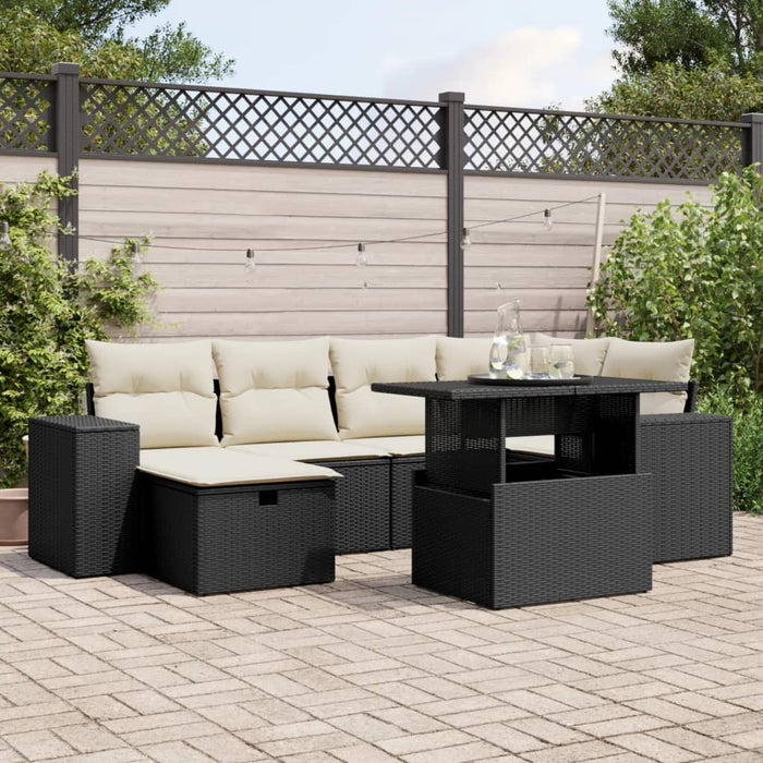 Set canapele de grădină cu perne, 7 piese, negru, poliratan WALTI