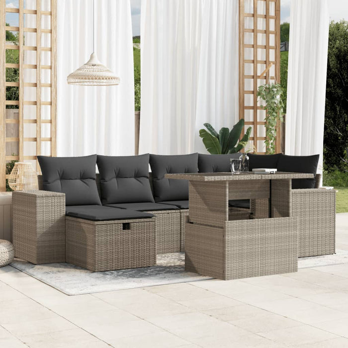 Set canapele de grădină cu perne, 7piese gri deschis poliratan WALTI