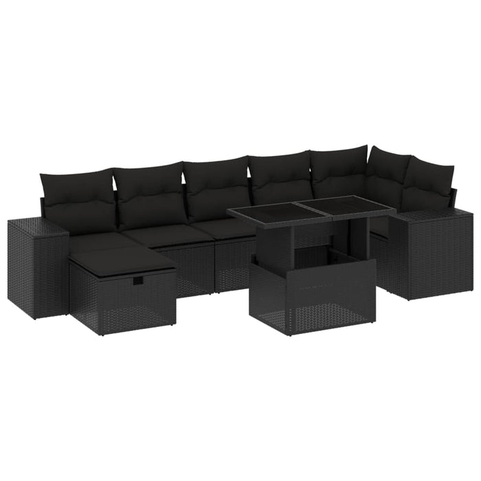Set mobilier de grădină cu perne, 8 piese, negru, poliratan - WALTI WALTI