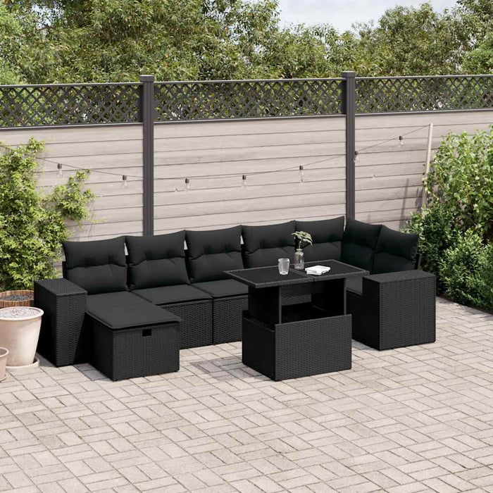 Set mobilier de grădină cu perne, 8 piese, negru, poliratan - WALTI WALTI