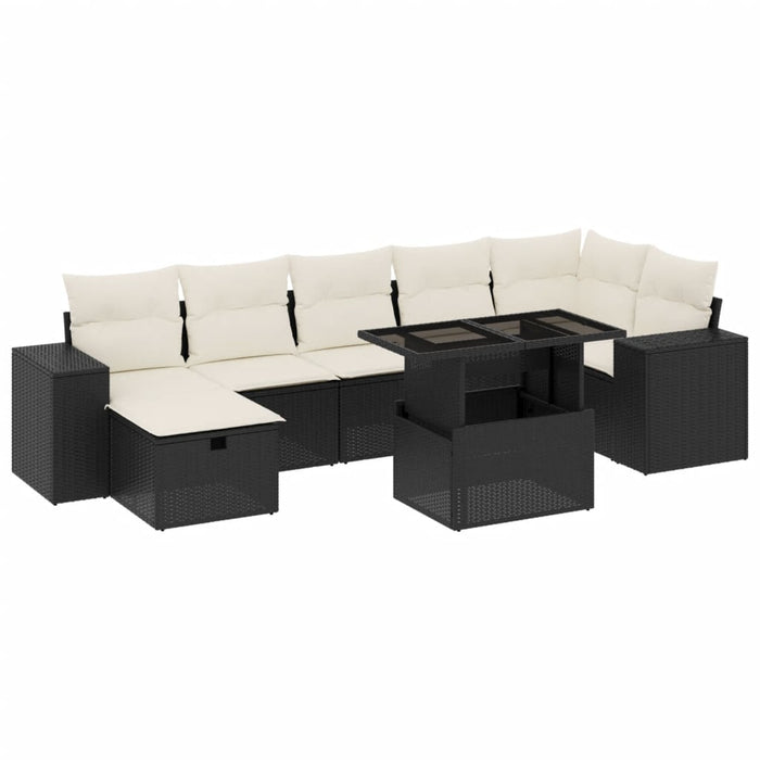 Set mobilier de grădină cu perne, 8 piese, negru, poliratan WALTI