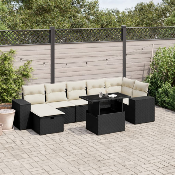 Set mobilier de grădină cu perne, 8 piese, negru, poliratan WALTI