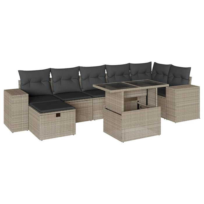 Set mobilier de grădină cu perne, 8 piese gri deschis poliratan - WALTI WALTI