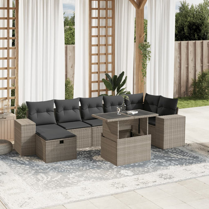 Set mobilier de grădină cu perne, 8 piese gri deschis poliratan - WALTI WALTI