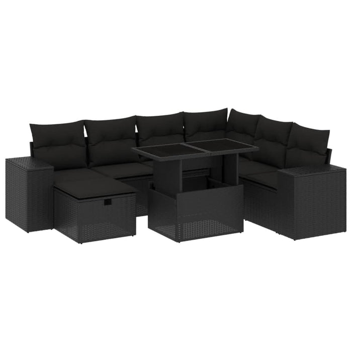 Set mobilier de grădină cu perne, 8 piese, negru, poliratan - WALTI WALTI