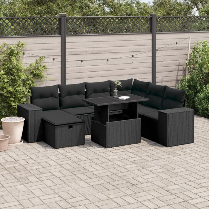 Set mobilier de grădină cu perne, 8 piese, negru, poliratan - WALTI WALTI