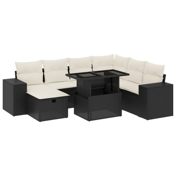 Set mobilier de grădină cu perne, 8 piese, negru, poliratan WALTI