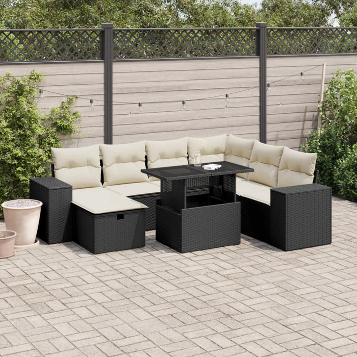 Set mobilier de grădină cu perne, 8 piese, negru, poliratan WALTI