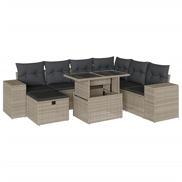Set mobilier de grădină cu perne, 8 piese gri deschis poliratan - WALTI WALTI
