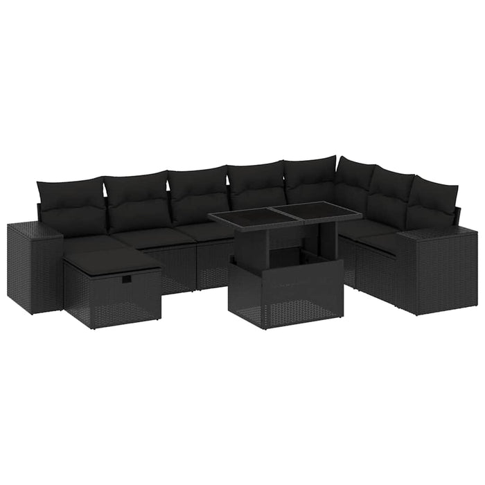 Set mobilier de grădină cu perne, 9 piese, negru, poliratan - WALTI WALTI