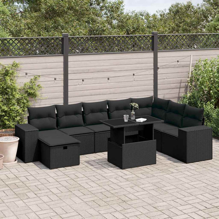 Set mobilier de grădină cu perne, 9 piese, negru, poliratan - WALTI WALTI