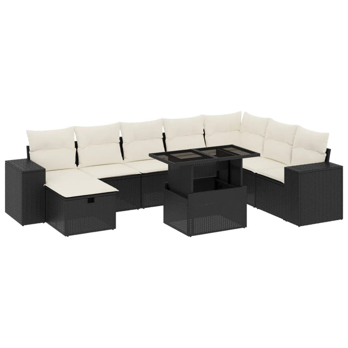 Set mobilier de grădină cu perne, 9 piese, negru, poliratan WALTI