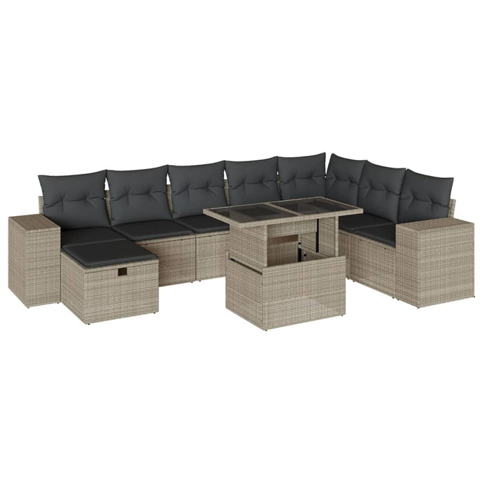 Set canapele de grădină cu perne, 9 piese gri deschis poliratan WALTI