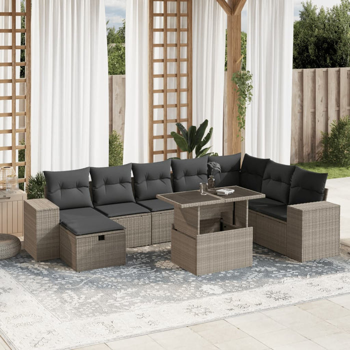 Set canapele de grădină cu perne, 9 piese gri deschis poliratan WALTI
