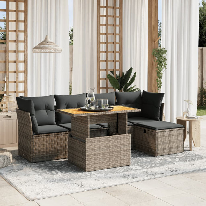 Set mobilier grădină cu perne, 6 piese, gri, poliratan WALTI