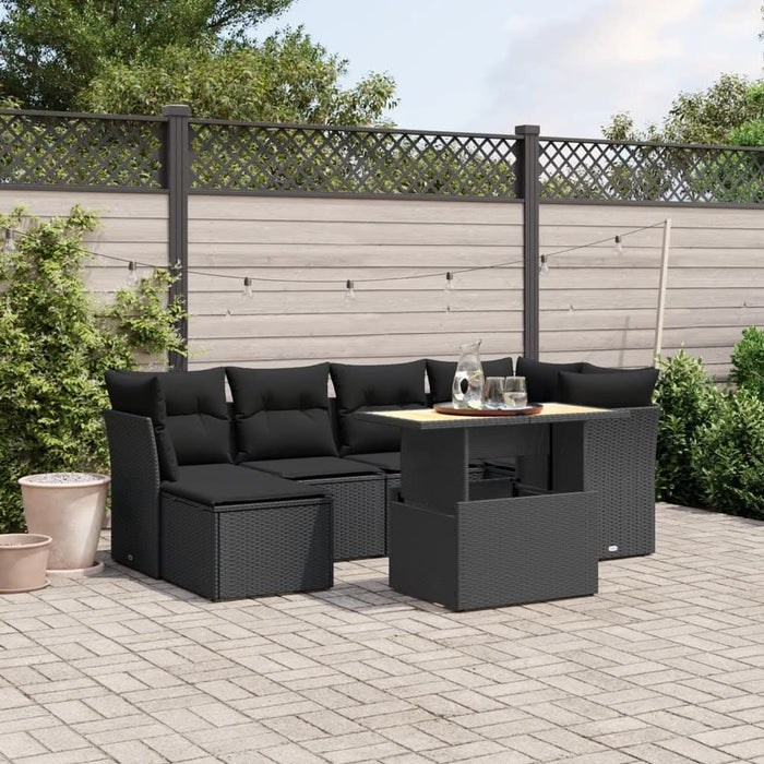 Set canapele de grădină cu perne, 7 piese, negru, poliratan - WALTI WALTI