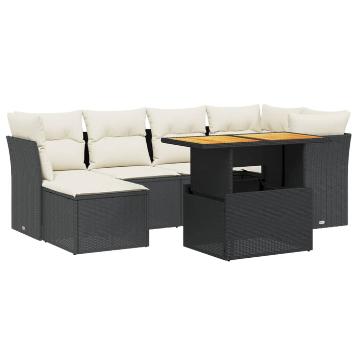 Set canapele de grădină cu perne, 7 piese, negru, poliratan WALTI
